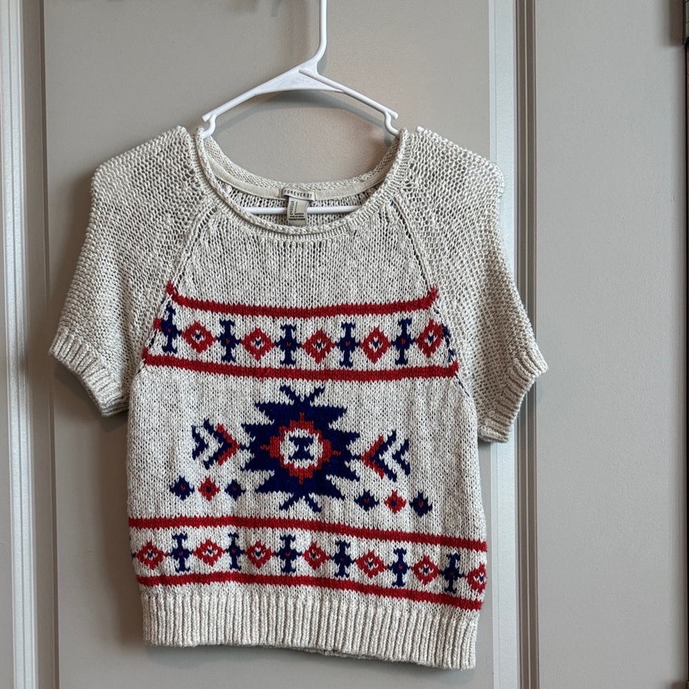 Forever 21 Cream and Red Patterned Knit Top